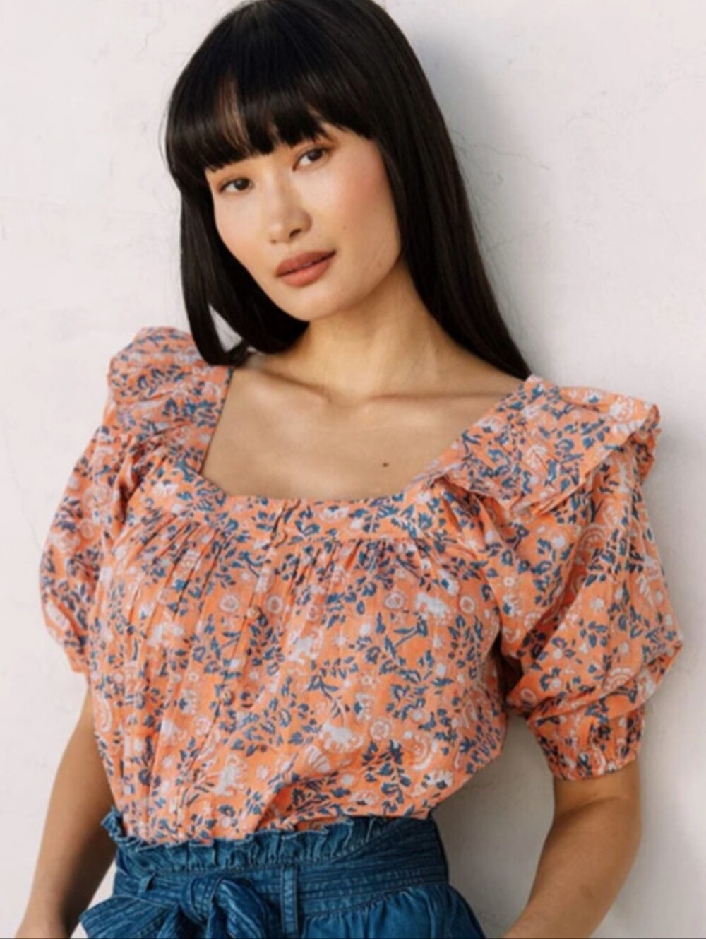 Cleobella Mariana Puff Short Sleeve Blouse Top Floral Print Ruffled Pink XS - Picture 3 of 16